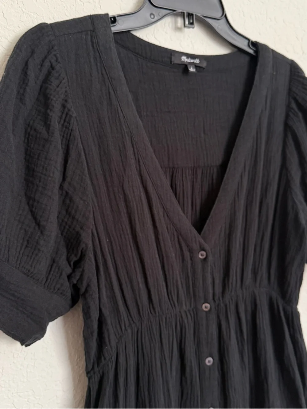 Madewell Black Cotton Gauzy Tiered Midi Dress Size 6 Boho Button Front Resort - Picture 3 of 6